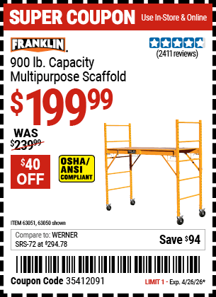 Harbor Freight Coupons, HF Coupons, 20% off - Heavy Duty Portable Scaffold
