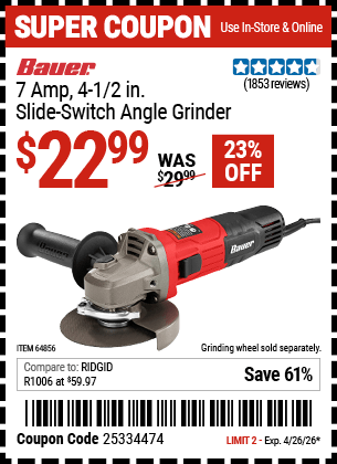 Harbor Freight Coupons, HF Coupons, 20% off - 4-1/2