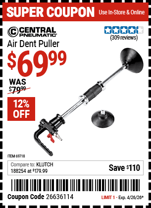 Harbor Freight Coupons, HF Coupons, 20% off - Air Dent Puller