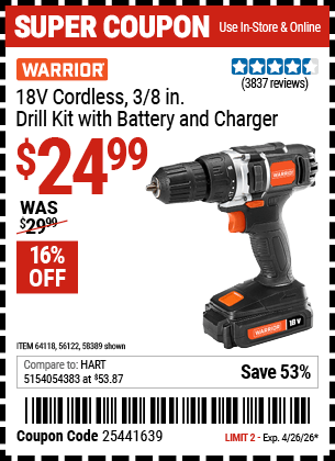 Harbor Freight Coupons, HF Coupons, 20% off - 18 Volt Lithium Cordless 3/8
