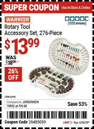 Harbor Freight Coupons, HF Coupons, 20% off - 276 Pc. Rotary Tool Accessory Set
