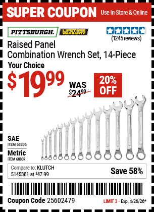 Harbor Freight Coupons, HF Coupons, 20% off - 68807