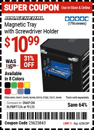 Harbor Freight Coupons, HF Coupons, 20% off - Magnetic Trays With Screwdriver Holder