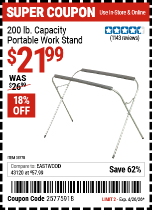 Harbor Freight Coupons, HF Coupons, 20% off - Portable Work Stand