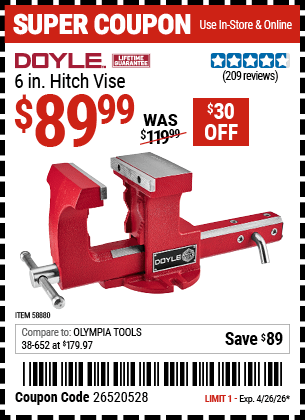 Harbor Freight Coupons, HF Coupons, 20% off - DOYLE 6 in. Hitch Vise 