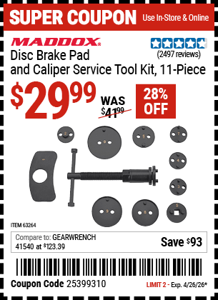 Harbor Freight Coupons, HF Coupons, 20% off - 11 Piece Disc Brake Pad And Caliper Service Tool Kit