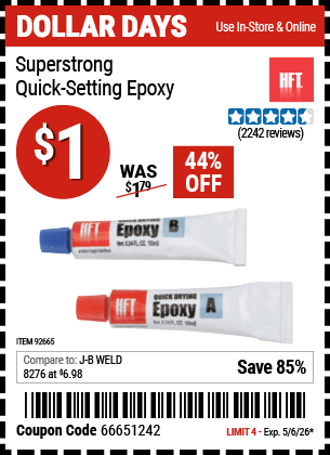 Harbor Freight Coupons, HF Coupons, 20% off - Super Strong Quick Setting Epoxy