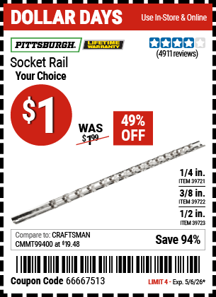 Harbor Freight Coupons, HF Coupons, 20% off - Socket Rails