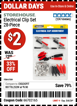 Harbor Freight Coupons, HF Coupons, 20% off - 28 Piece Electrical Clip Set