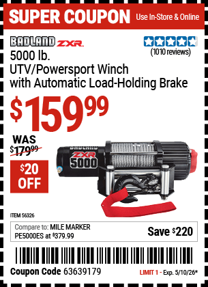 Harbor Freight Coupons, HF Coupons, 20% off - BADLAD ZXR 5000 lb.