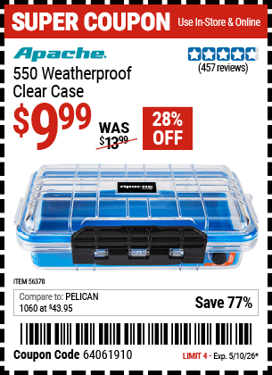Harbor Freight Coupons, HF Coupons, 20% off - APACHE 550 CLEAR CASE