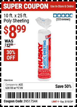 Harbor Freight Coupons, HF Coupons, 20% off - 10 Ft. X 25 Ft. Poly Sheeting