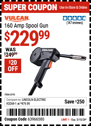 Harbor Freight Coupons, HF Coupons, 20% off - 160 Amp Spool Gun