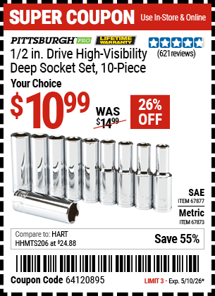 Harbor Freight Coupons, HF Coupons, 20% off - 10 Piece, 1/2