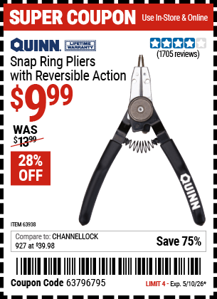 Harbor Freight Coupons, HF Coupons, 20% off - Snap Ring Pliers With Reversible Action