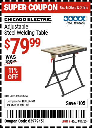 Harbor Freight Coupons, HF Coupons, 20% off - Adjustable Steel Welding Table