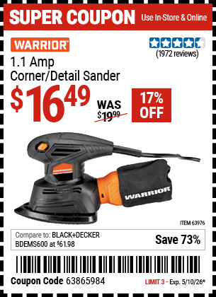Harbor Freight Coupons, HF Coupons, 20% off - Warrior Palm Detail Sander