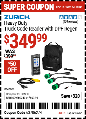 Harbor Freight Coupons, HF Coupons, 20% off - ZURICH Heavy Duty Truck Code Reader with DPF Regen for $284.99