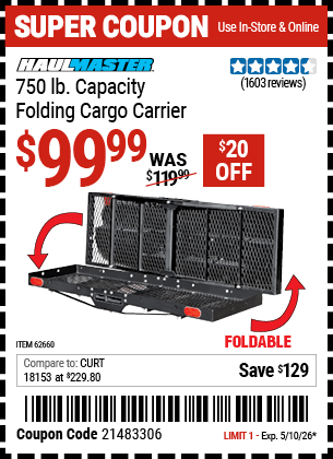 Harbor Freight Coupons, HF Coupons, 20% off - Heavy Duty Folding Steel Cargo Carrier