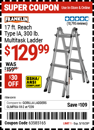 Harbor Freight Coupons, HF Coupons, 20% off - 17 Foot Type Ia Muti Task Ladder