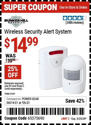 Harbor Freight Coupons, HF Coupons, 20% off - Wireless Security Alert System