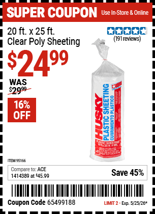 Harbor Freight Coupons, HF Coupons, 20% off - 20 Ft. X 25 Ft. Clear Poly Sheeting