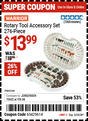 Harbor Freight Coupons, HF Coupons, 20% off - 276 Pc. Rotary Tool Accessory Set