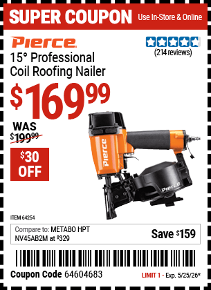 Harbor Freight Coupons, HF Coupons, 20% off - 15� Coil Roofing Nailer