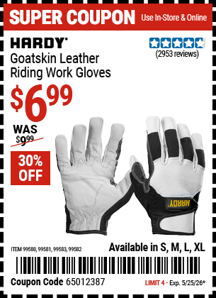Harbor Freight Coupons, HF Coupons, 20% off - Goatskin Riding Work Gloves
