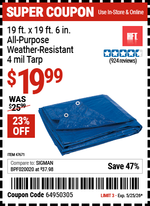 Harbor Freight Coupons, HF Coupons, 20% off - 19 Ft. X 19 Ft. 6