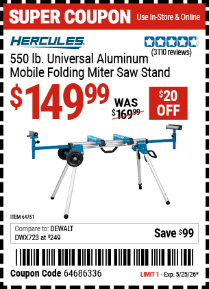 Harbor Freight Coupons, HF Coupons, 20% off - Hercules Heavy Duty Mobile Miter Saw Stand