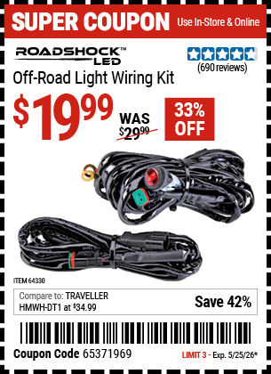 Harbor Freight Coupons, HF Coupons, 20% off - Roadshock Light Bar Wiring Kit