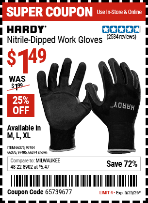 Harbor Freight Coupons, HF Coupons, 20% off - Polyurethane Coated Nylon Work Gloves