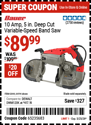 Harbor Freight Coupons, HF Coupons, 20% off - 10 Amp Deep Cut Variable Speed Band Saw Kit