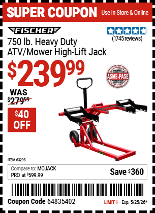 Harbor Freight Coupons, HF Coupons, 20% off - 750 Lb. High Lift Jack