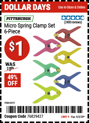 Harbor Freight Coupons, HF Coupons, 20% off - 6 Piece Micro Spring Clamp Set