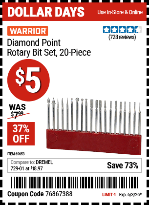 Harbor Freight Coupons, HF Coupons, 20% off - 20 Piece Diamond Point Rotary Bit Set