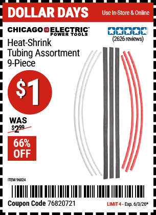 Harbor Freight Coupons, HF Coupons, 20% off - 9 Piece Heat Shrink Tubing Assortment