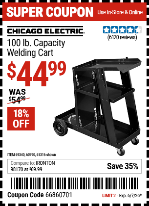 Harbor Freight Coupons, HF Coupons, 20% off - Mig-flux Welding Cart