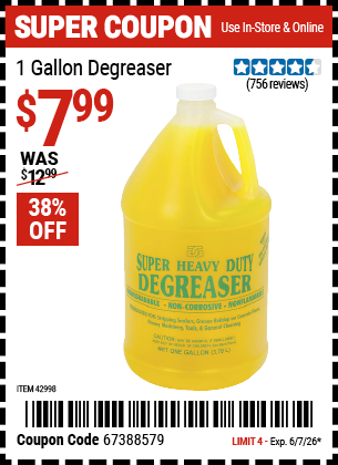 Harbor Freight Coupons, HF Coupons, 20% off - 1 Gallon Heavy Duty Degreaser