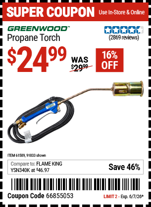 Harbor Freight Coupons, HF Coupons, 20% off - Propane Torch
