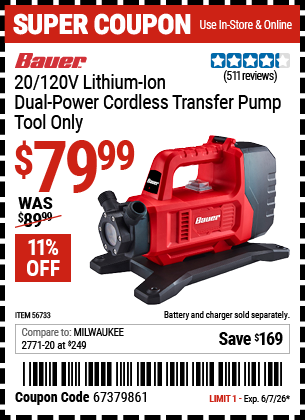 Harbor Freight Coupons, HF Coupons, 20% off - 20v Lithium-Ion Dual Power Transfer Pump