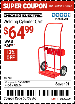 Harbor Freight Coupons, HF Coupons, 20% off - CHICAGO ELECTRIC Welding Cylinder Cart for $59.99