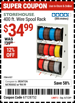 Harbor Freight Coupons, HF Coupons, 20% off - 400 Ft. Wire And Wire Storage