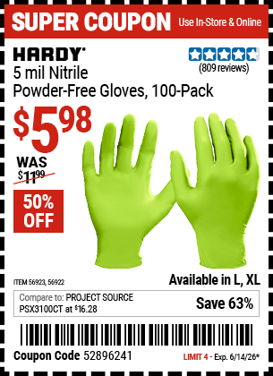 Harbor Freight Coupons, HF Coupons, 20% off - Powder-Free Nitrile Gloves Pack of 100