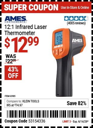 Harbor Freight Coupons, HF Coupons, 20% off - 12:1 Infrared Laser Thermometer