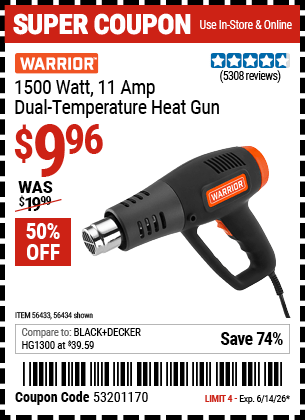 Harbor Freight Coupons, HF Coupons, 20% off - 1500w Dual Temperature Heat Gun