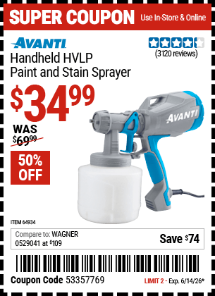 Harbor Freight Coupons, HF Coupons, 20% off - Avanti Hvlp Hand Held Paint Sprayer