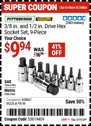 Harbor Freight Coupons, HF Coupons, 20% off - 9 Piece 3/8