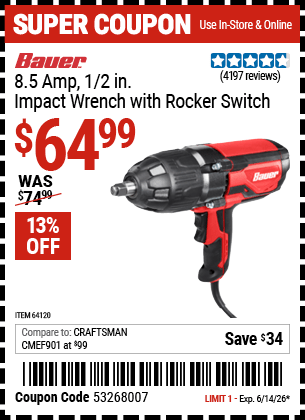 Harbor Freight Coupons, HF Coupons, 20% off - Bauer 1/2